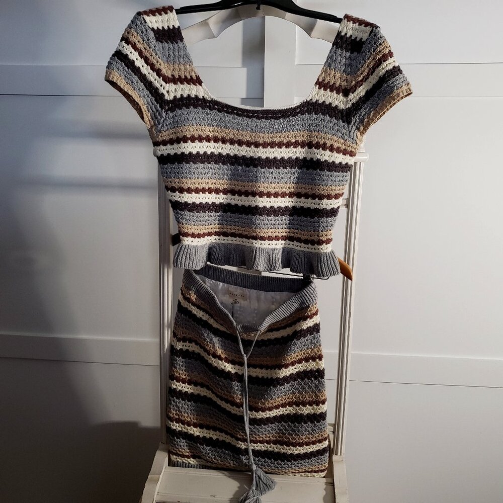BNWT PROMESA  Isla 100% cotton crochet knit lined skirt set in Mocha (M} - Picture 2 of 9
